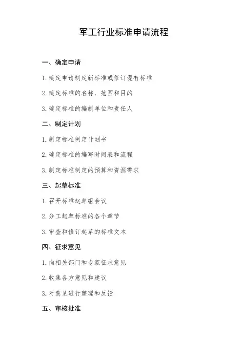 军工行业标准申请流程