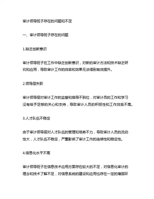 审计领导班子存在的问题和不足