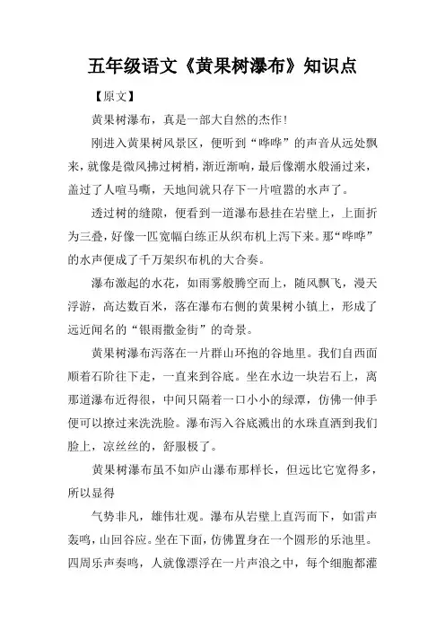 五年级语文《黄果树瀑布》知识点