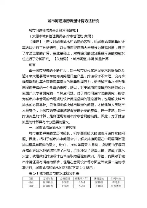 城市河道排涝流量计算方法研究