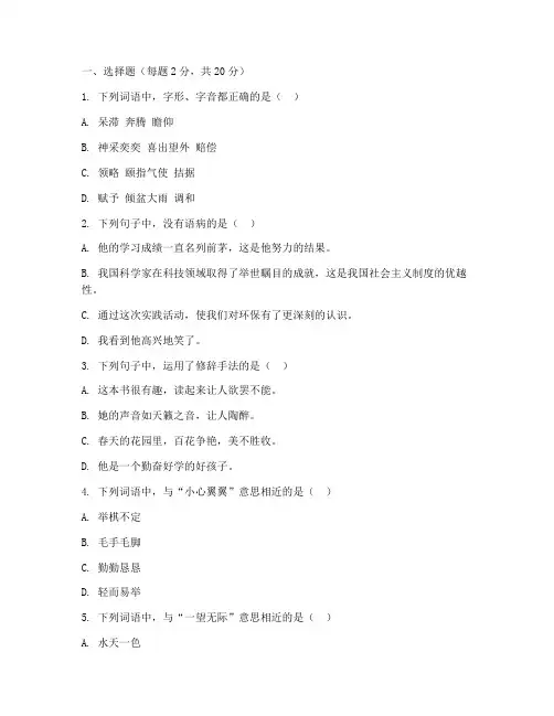 小学毕业班语文总复习试卷