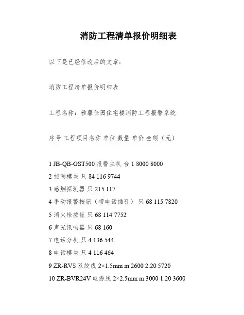 消防工程清单报价明细表