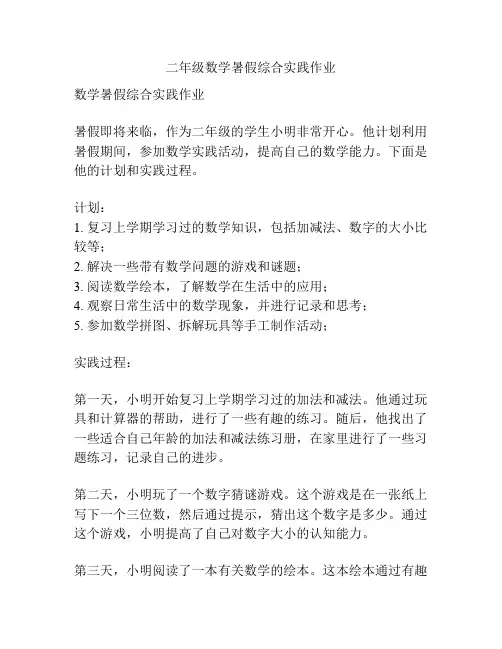 二年级数学暑假综合实践作业