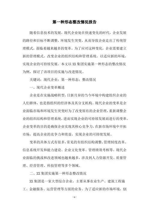 第一种形态整改情况报告