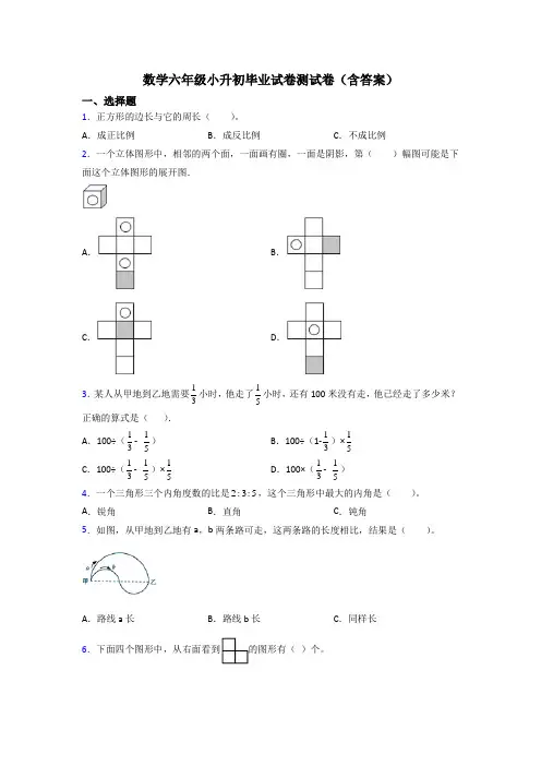 数学六年级小升初毕业试卷测试卷(含答案)