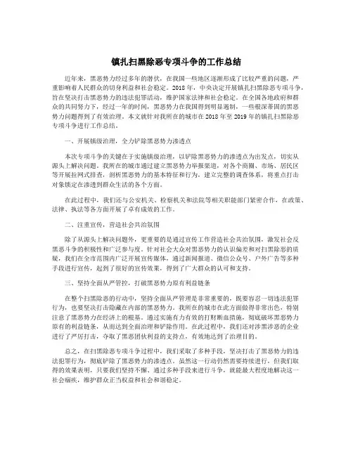 镇扎扫黑除恶专项斗争的工作总结