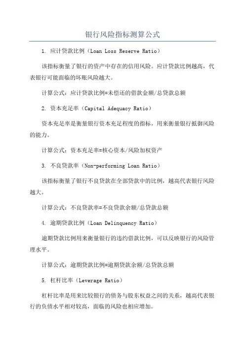 银行风险指标测算公式