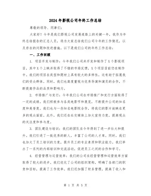 2024年影视公司年终工作总结(二篇)