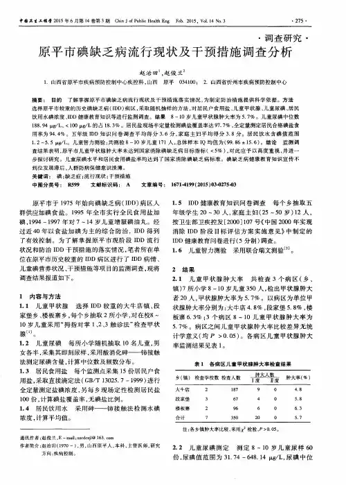 原平市碘缺乏病流行现状及干预措施调查分析