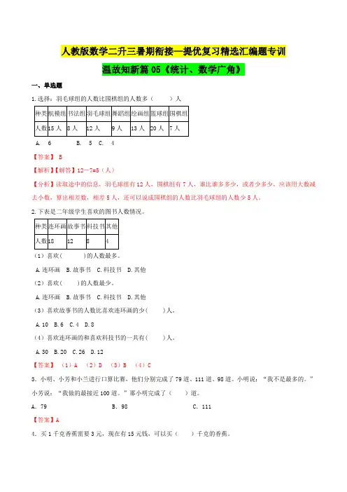 二年级下册知识复习精选题—05《统计、数学广角》(解析版)人教版