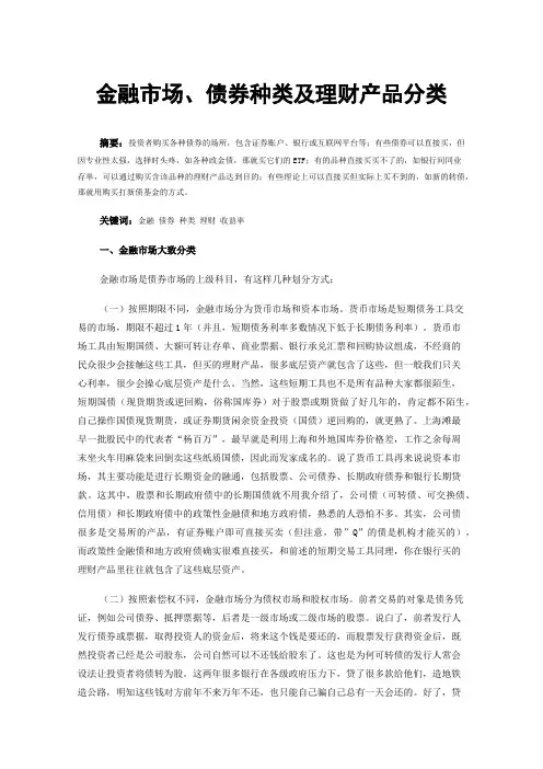 金融市场、债券种类及理财产品分类
