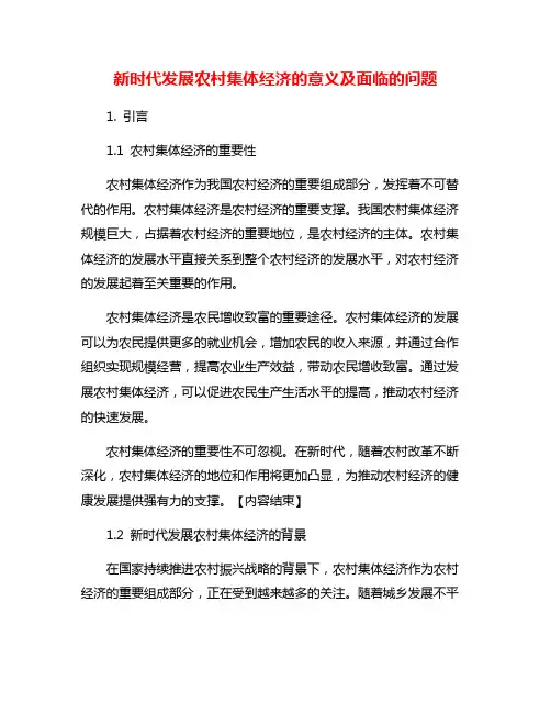 新时代发展农村集体经济的意义及面临的问题