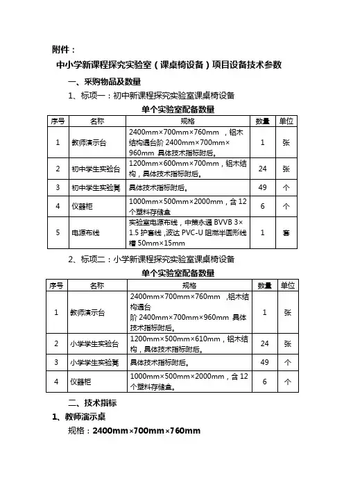 中小学新课程探究实验室(课桌椅设备)项目设备技术参数(精)
