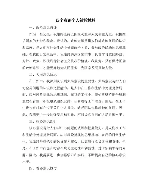 四个意识个人剖析材料