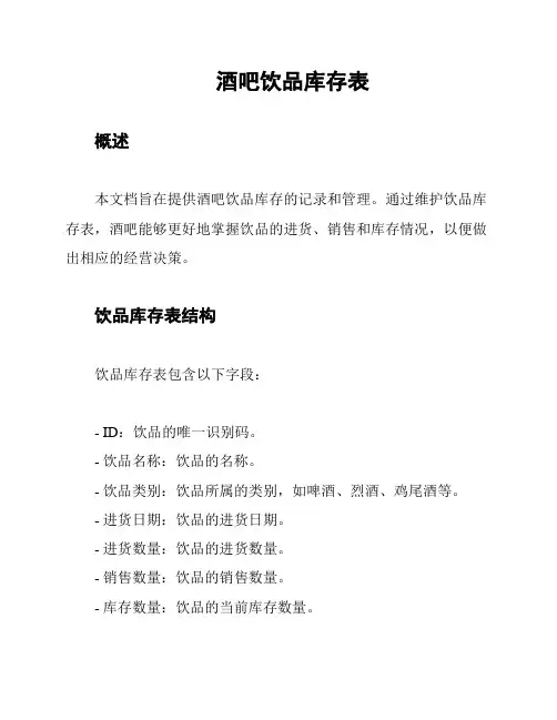 酒吧饮品库存表