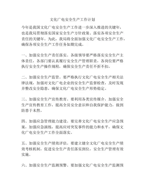 文化广电安全生产工作计划