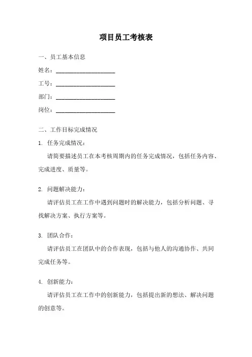 项目员工考核表