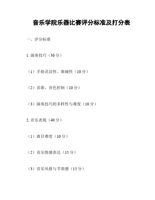 音乐学院乐器比赛评分标准及打分表