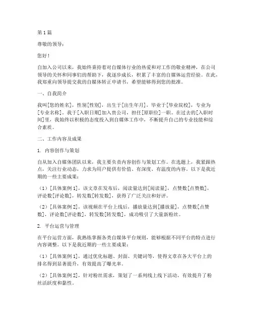 自媒体转正申请书模板(3篇)