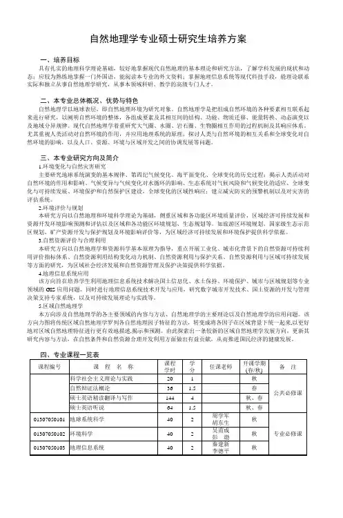 自然地理学专业硕士研究生培养方案