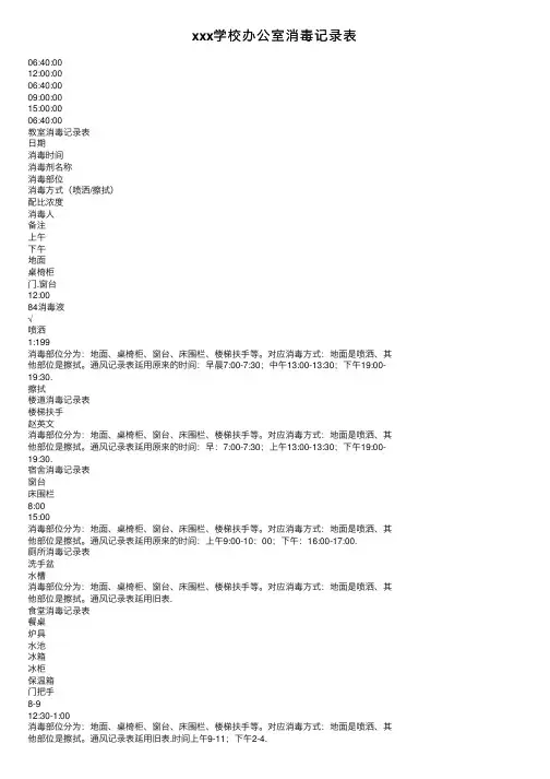 xxx学校办公室消毒记录表