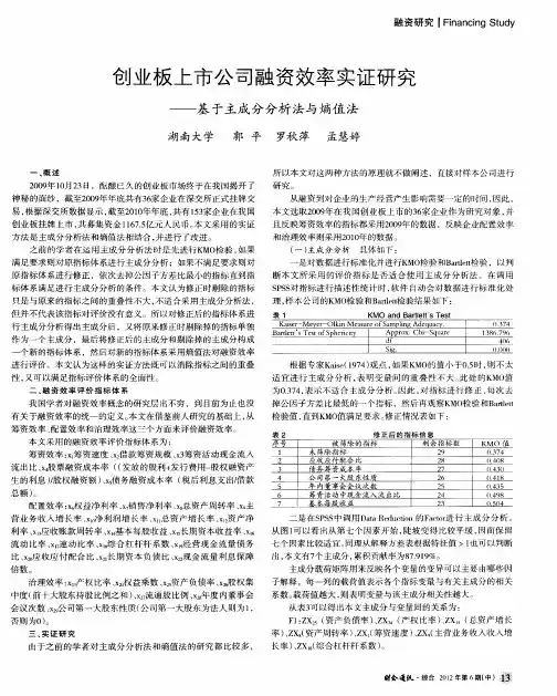 创业板上市公司融资效率实证研究——基于主成分分析法与熵值法