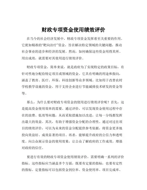 财政专项资金使用绩效评价