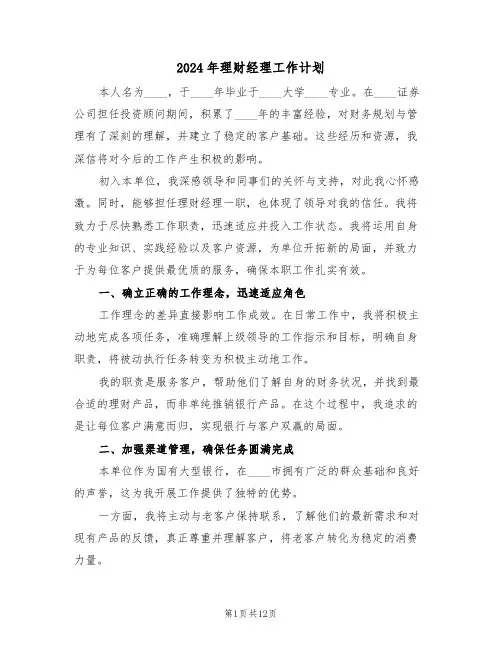 2024年理财经理工作计划（六篇）