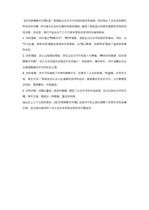 忆往昔峥嵘岁月稠赏析