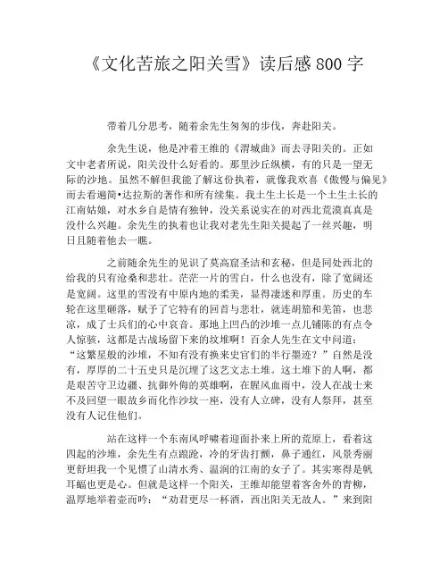 《文化苦旅之阳关雪》读后感800字