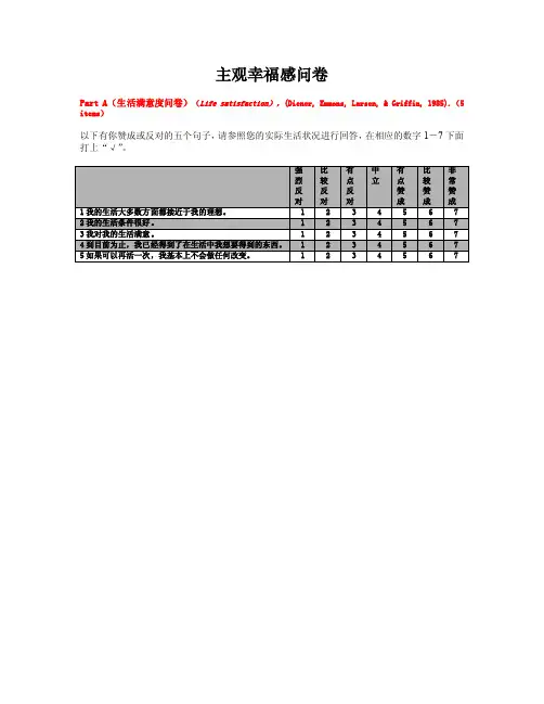 主观幸福感问卷