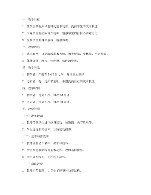 武术套路训练教案模板范文