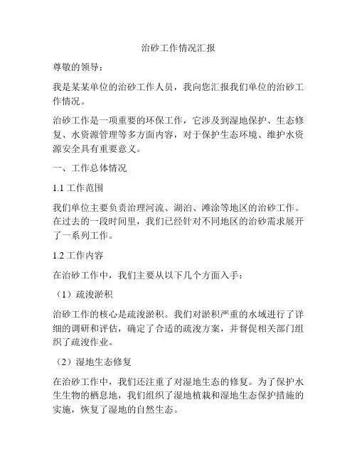 治砂工作情况汇报