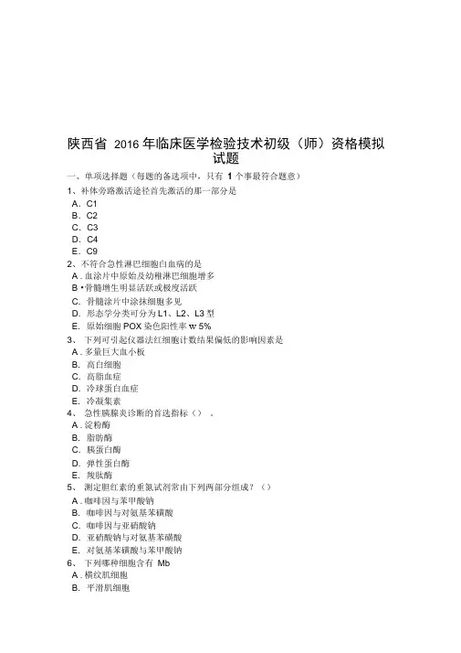 陕西省临床医学检验技术初级(师)资格模拟试题汇编