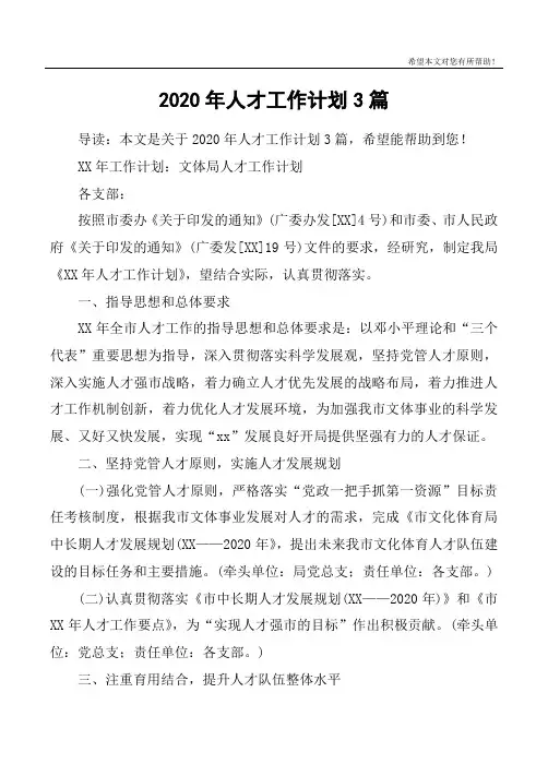 2020年人才工作计划3篇