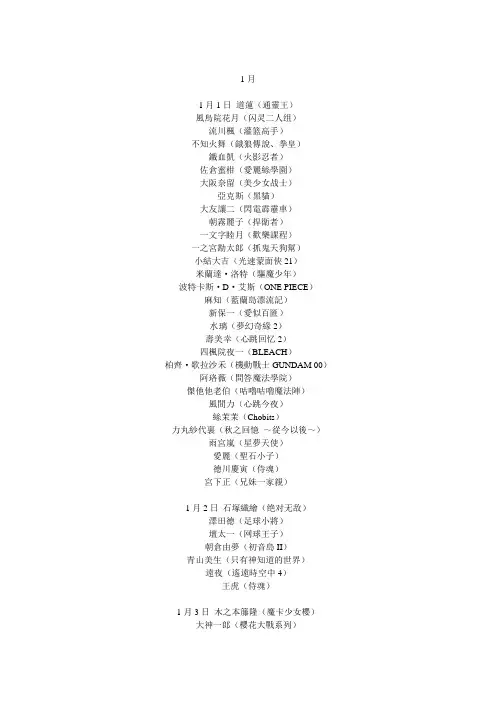 动漫角色生日列表
