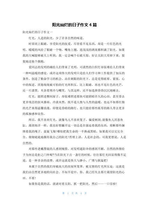 阳光灿烂的日子作文4篇