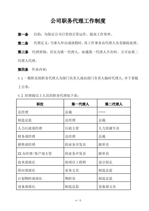 (最新版)公司职务代理工作制度