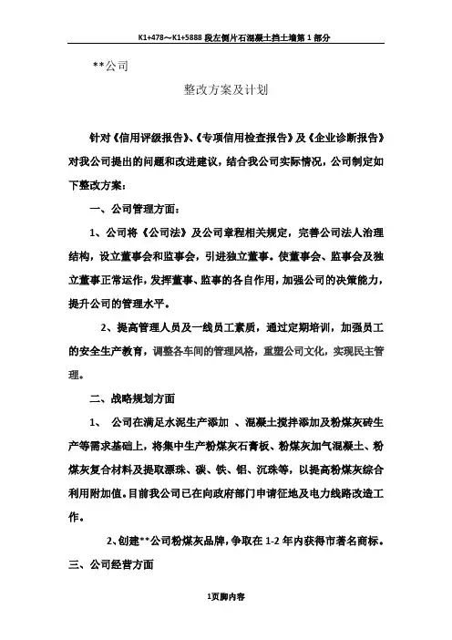 公司整改方案及计划
