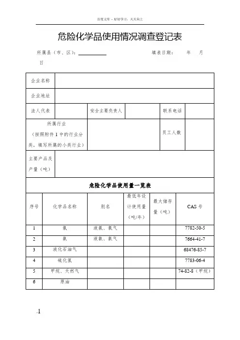 危险化学品使用情况调查登记表