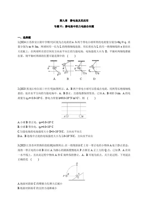 专题01静电场中的力电综合问题高中物理练习分类专题教案(人教版)
