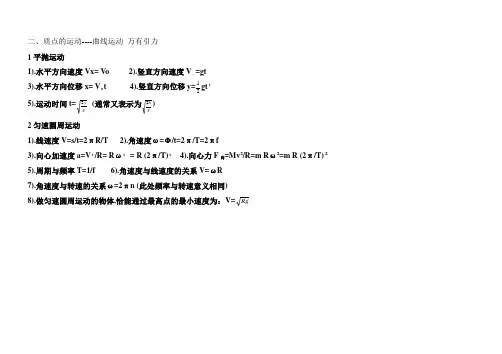 高一物理公式大全