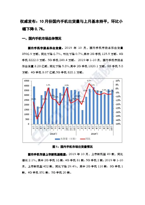 2019年10月国内手机市场运行分析报告