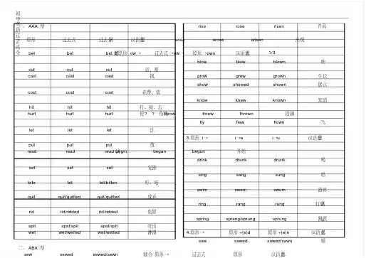 初中英语过去式过去分词归类大全