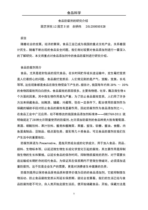 期末论文：食品防腐剂的研究介绍