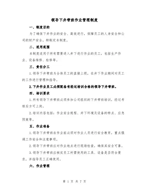 领导下井带班作业管理制度(4篇)