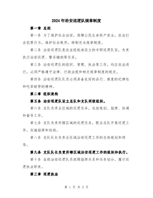 2024年治安巡逻队规章制度
