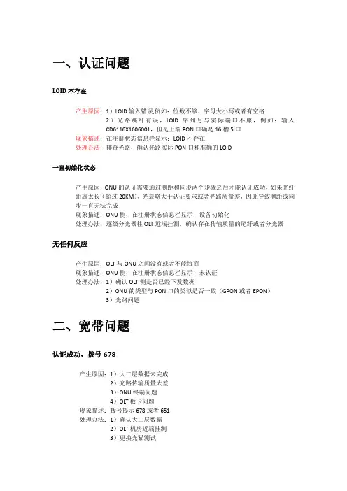 中兴光猫常见问题及处理意见