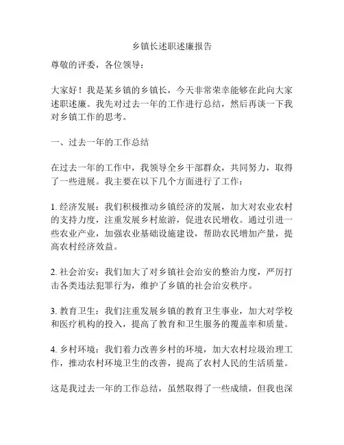 乡镇长述职述廉报告