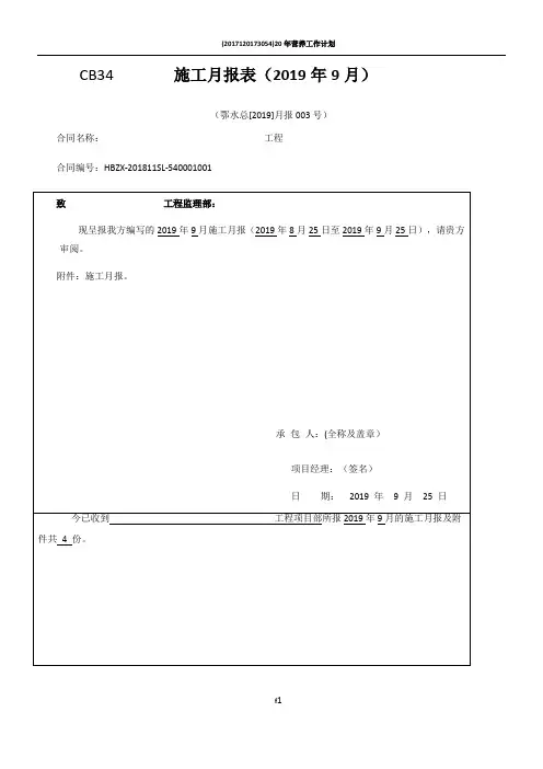 工程施工月报(2019年)